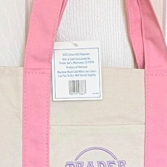 NWT LIMITED RELEASE Trader Joe's Pastel Pink Mini Canvas Tote Bag 🛍️ - Picture 3 of 3